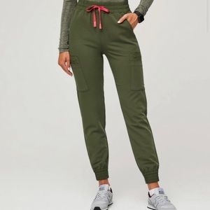 Large-FIGS-Womens-Dark Olive-Zamora High Waisted Jogger Scrub-Pant